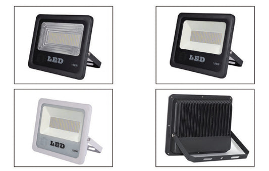 Back view of IP65-rated flood light with power cable